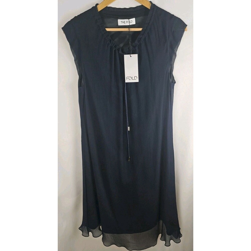 The Fold London NWT Size 10 Andeville Navy Blue Sleeveless Chiffon Midi Dress